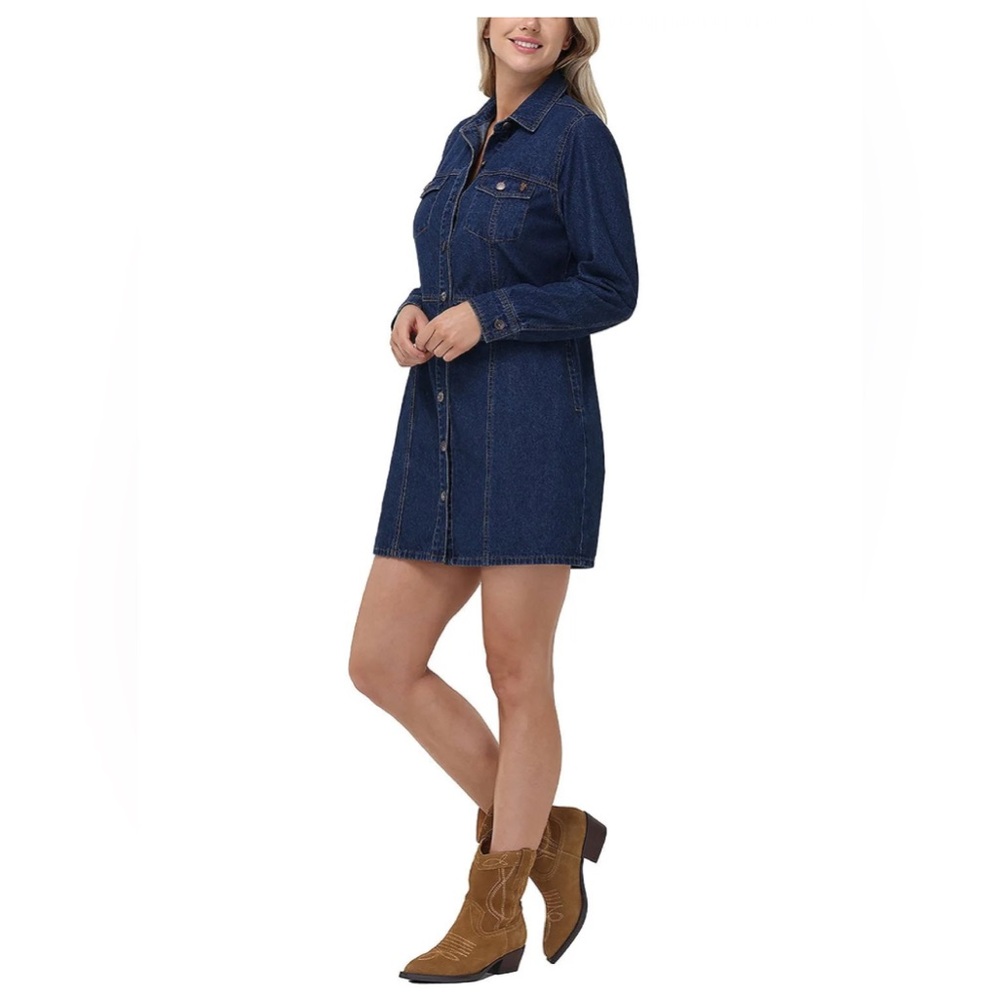 Frye Denim Mini Dress in Dark Wash Blue - Picture 4 of 8